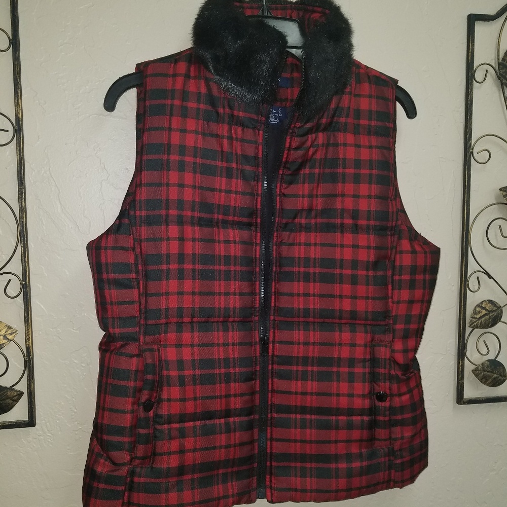 Chaps Red Plaid Vest